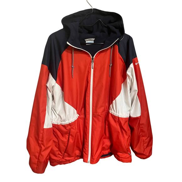 Columbia Windbreaker Women's 2X Side Hill Lined Hooded Lightweight Orange Navy - Picture 1 of 7